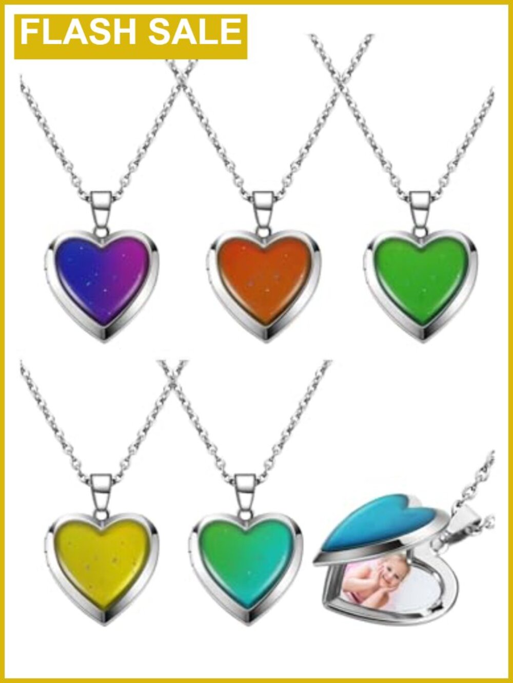 Heart Locket Necklace Girls Stainless Steel Color Changing Mood Pendant